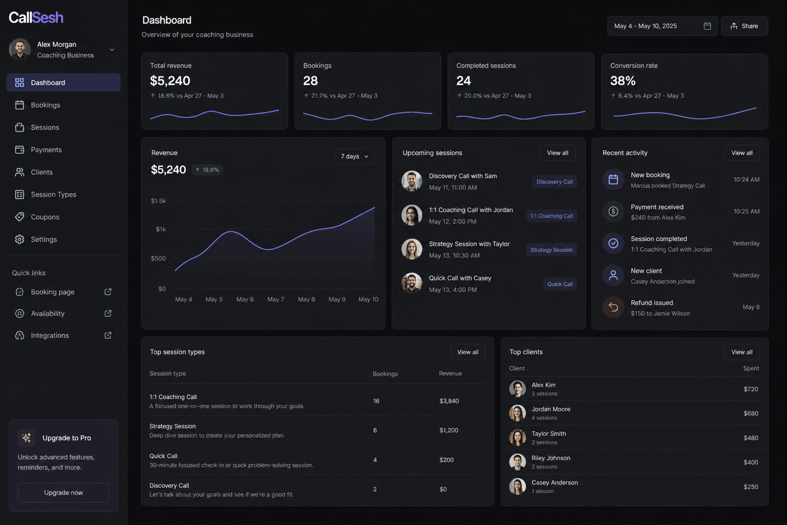 CallSesh coach dashboard